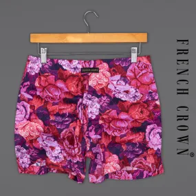 Bastille Purple with Deep Cerise Pink Rose Printed Twill Premium Cotton Boxer