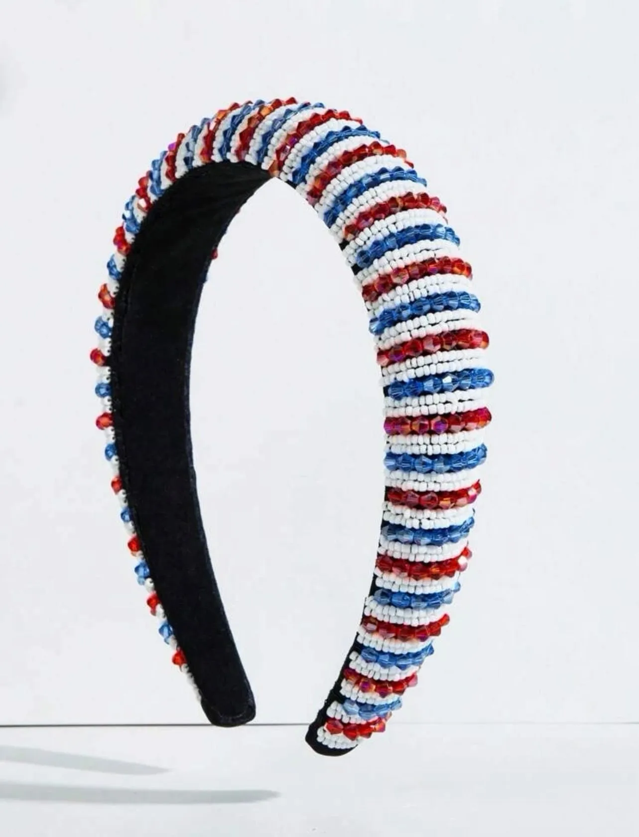 Beaded Patriotic Headband - Handmade Headpiece, Red White and Blue, Stars and Stripes, Military Mom