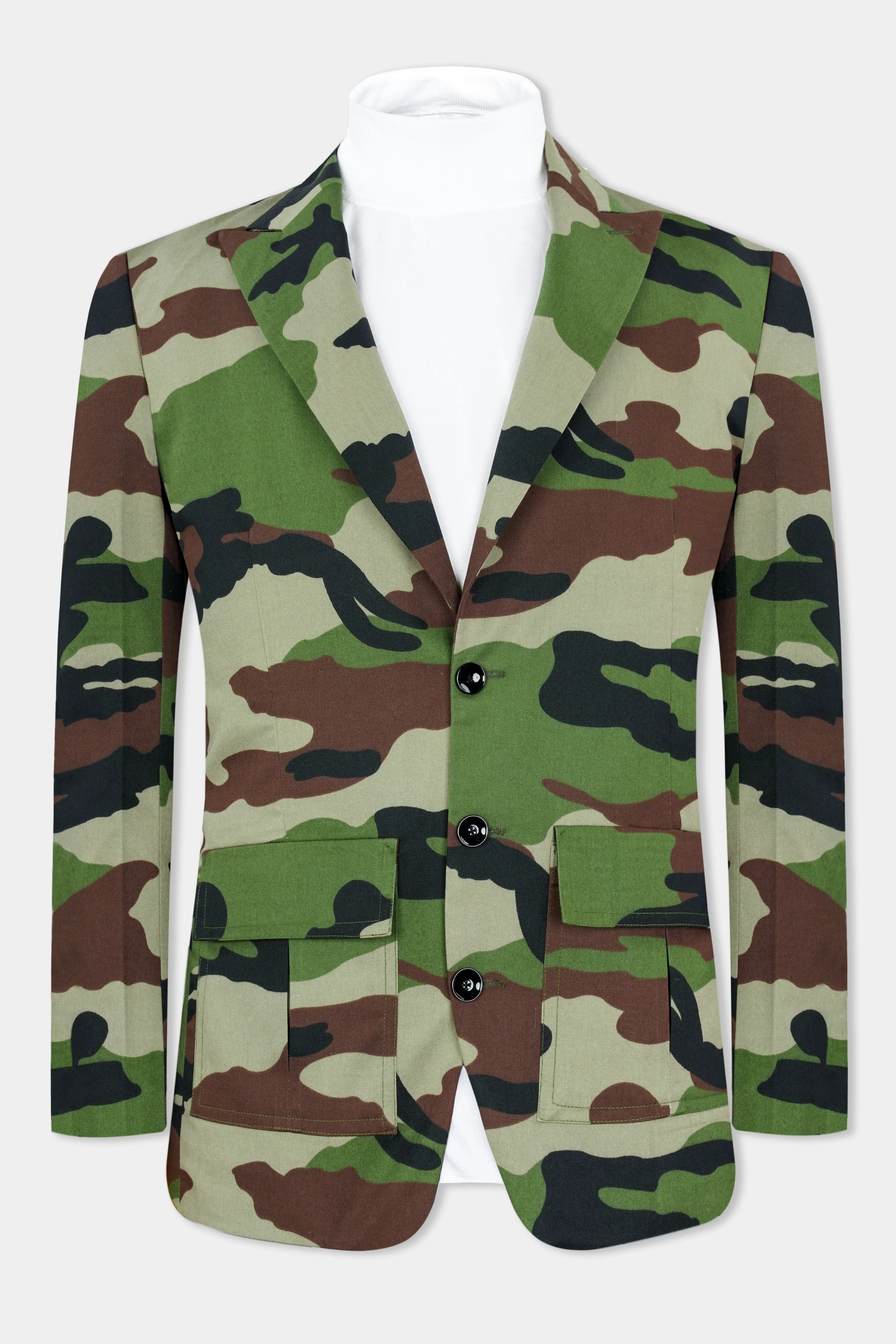 Beaver Brown and Finch Green Camouflage Premium Cotton Designer Blazer