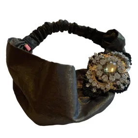 BIG Rhinestone Bejeweled Metallic Bronze Fabric Headband circa 1990s