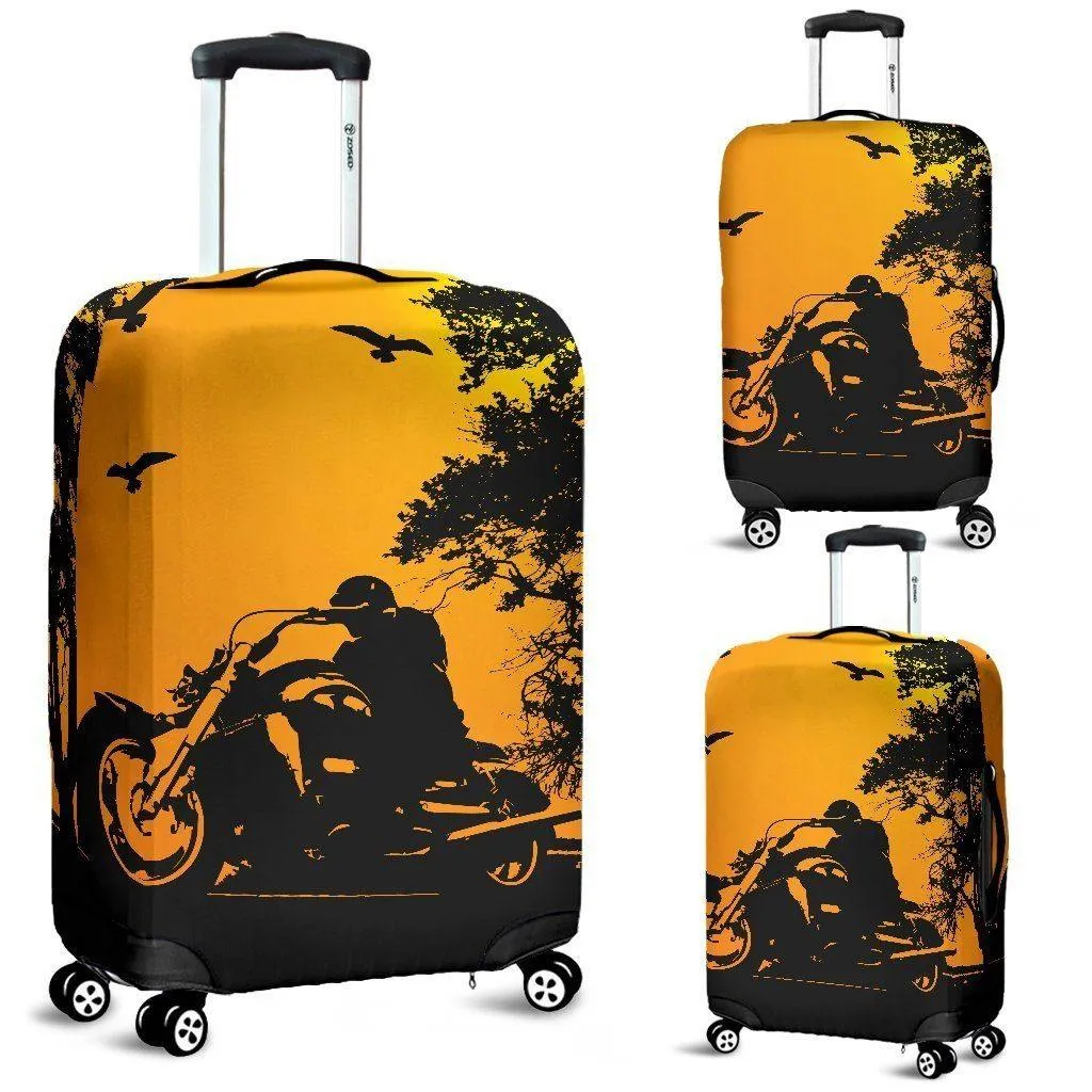 Biker Silhouette Luggage Cover, Polyester/Spandex, S-M-L, Yellow w/Black Silhouette