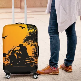 Biker Silhouette Luggage Cover, Polyester/Spandex, S-M-L, Yellow w/Black Silhouette