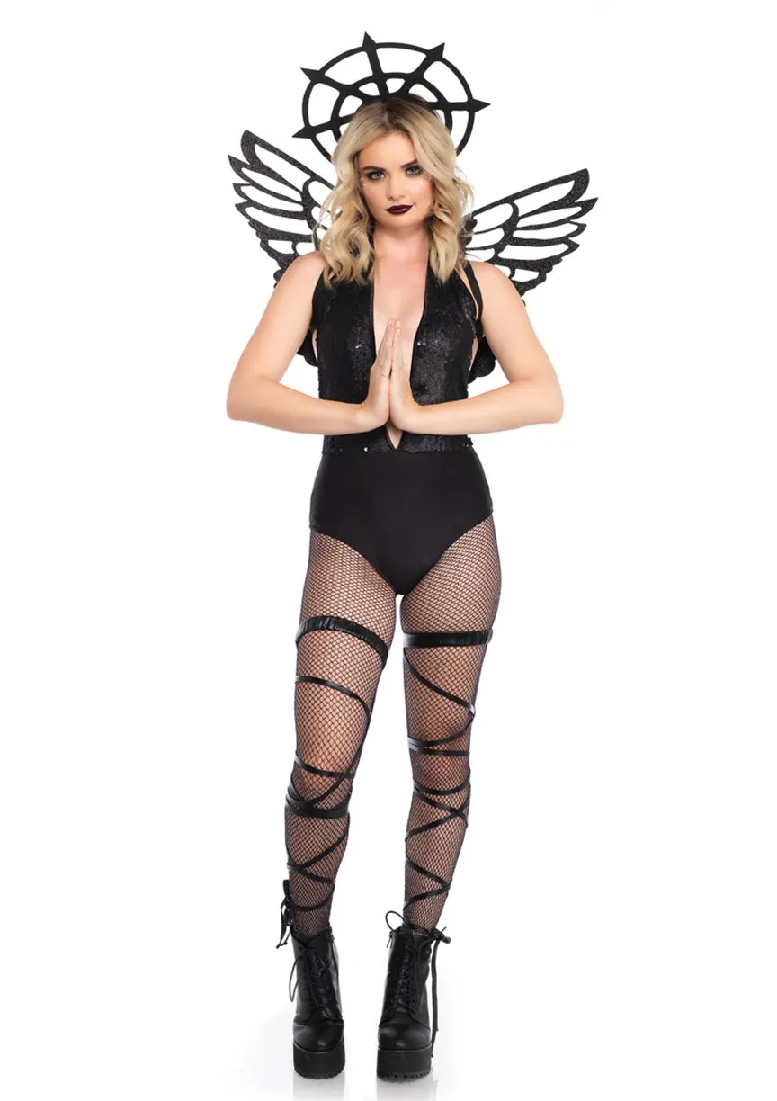 Black Fallen Angel Glitter Wings and Headband