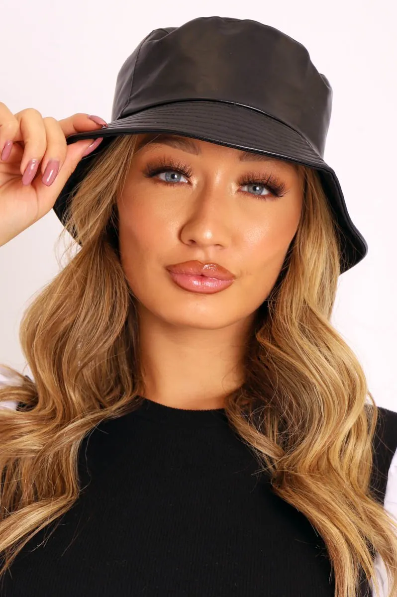 Black Faux Leather Bucket Hat - Filippa