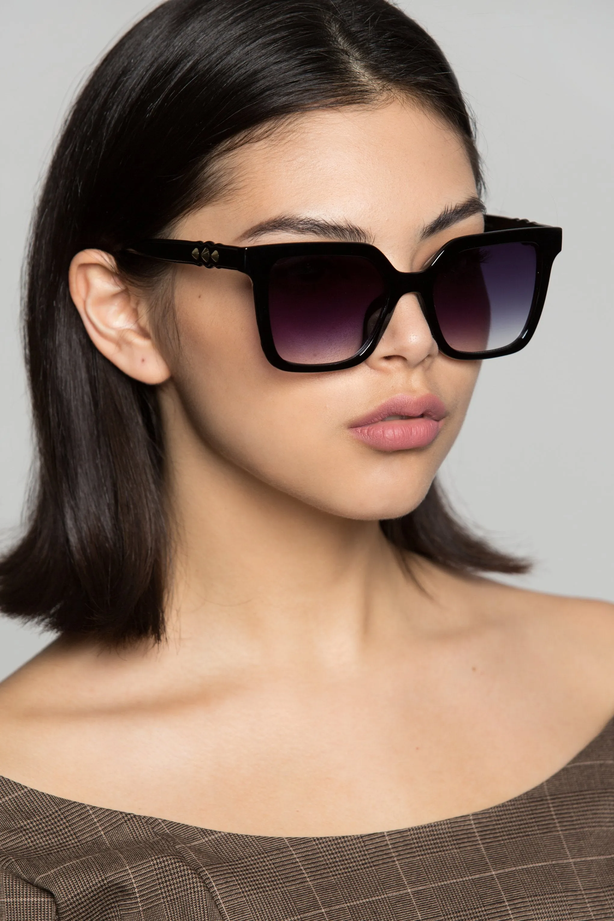 Black Solid Transparent Rectangular Sunglasses