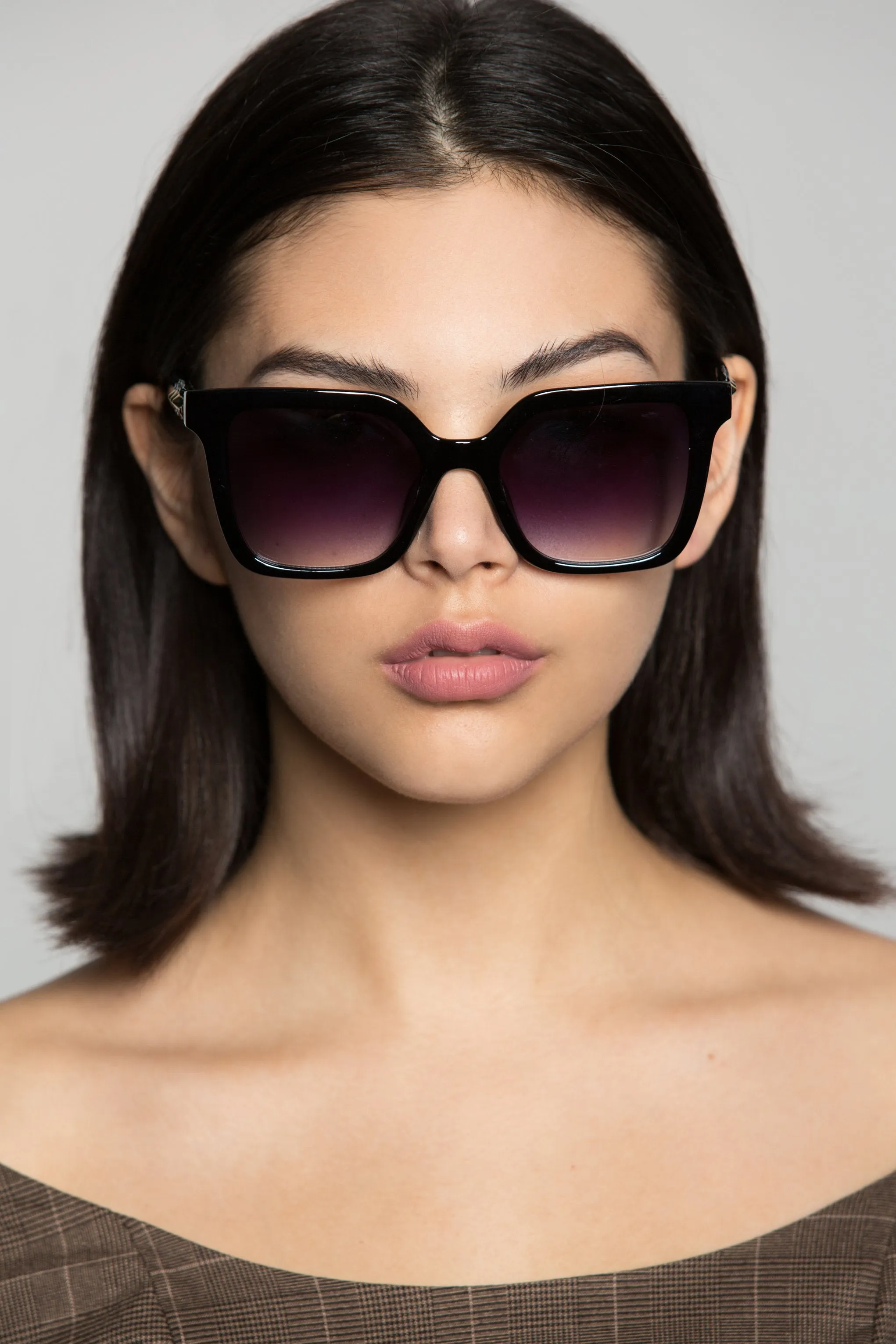 Black Solid Transparent Rectangular Sunglasses