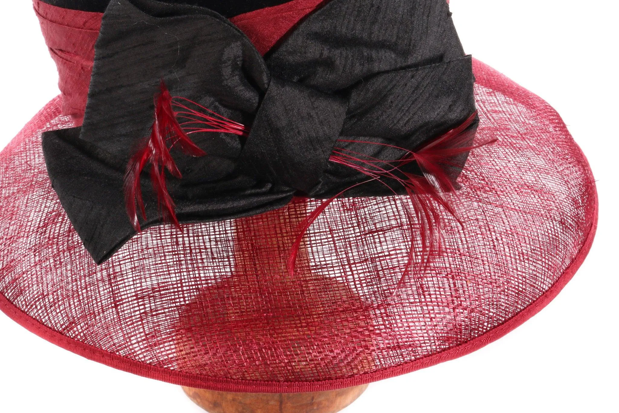 Burgundy and Black Formal Hat with Velvet Crown and Sinamay Brim 55.5cm