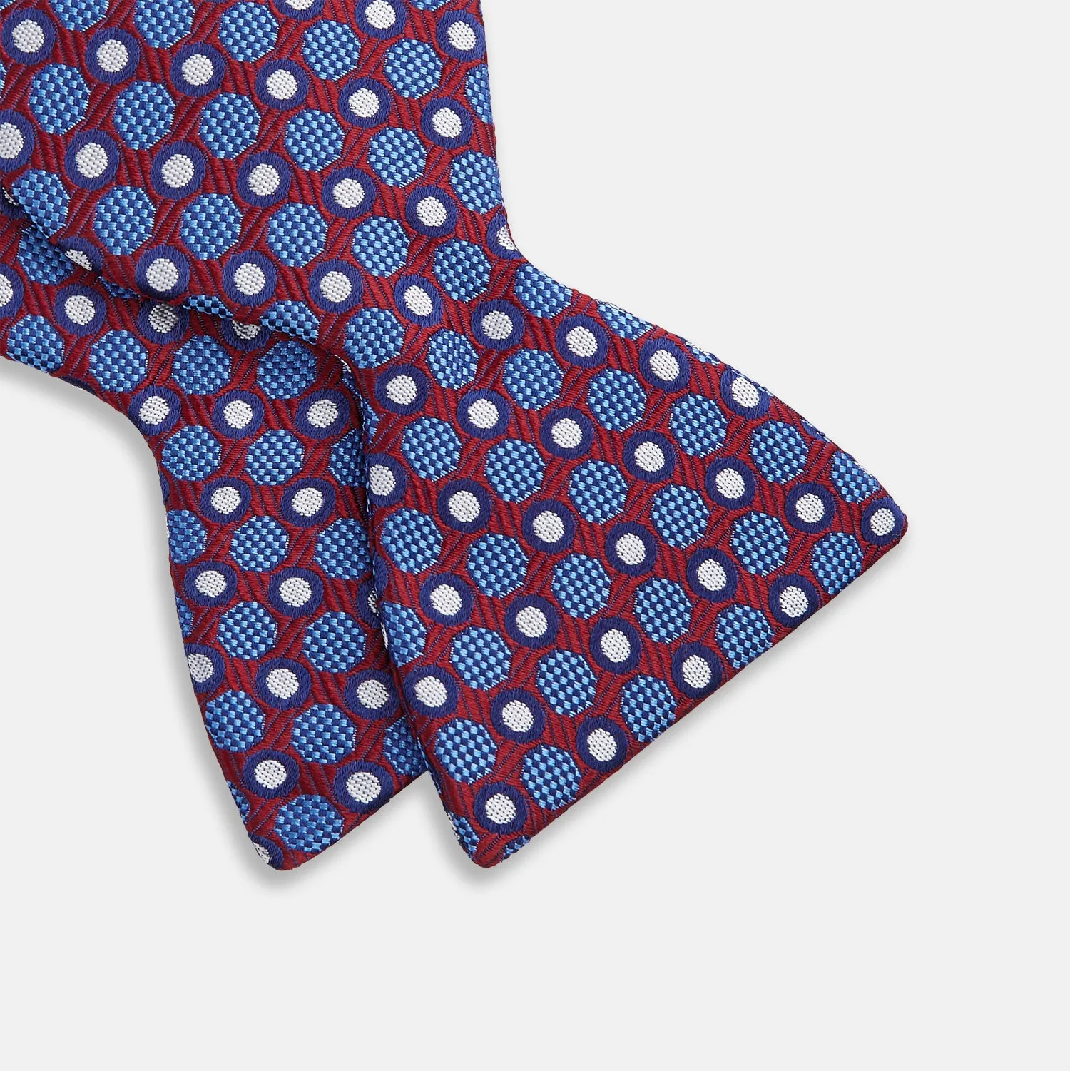 Burgundy and Blue Circle and Spot Silk Bow Tie