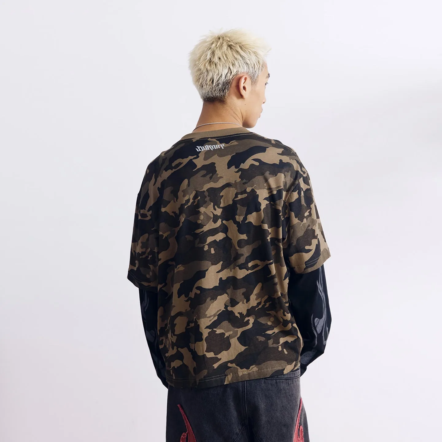 BURNIN* “97’series” worn fire pattern fake two-piece T-shirt