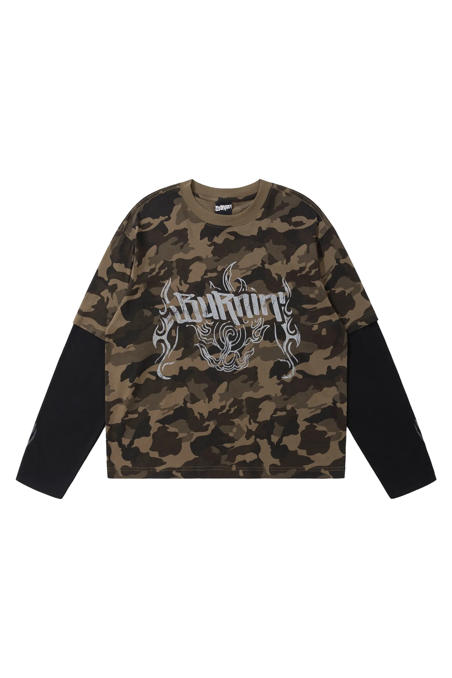 BURNIN* “97’series” worn fire pattern fake two-piece T-shirt