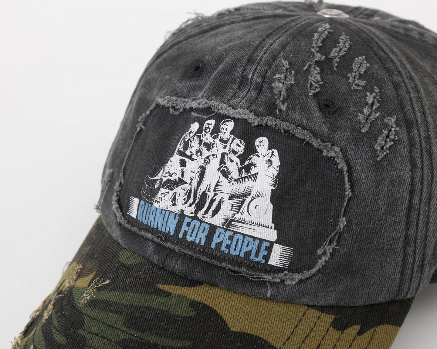 BURNIN* "Burnin for people" camouflage splicing vandalism worker peaked hat