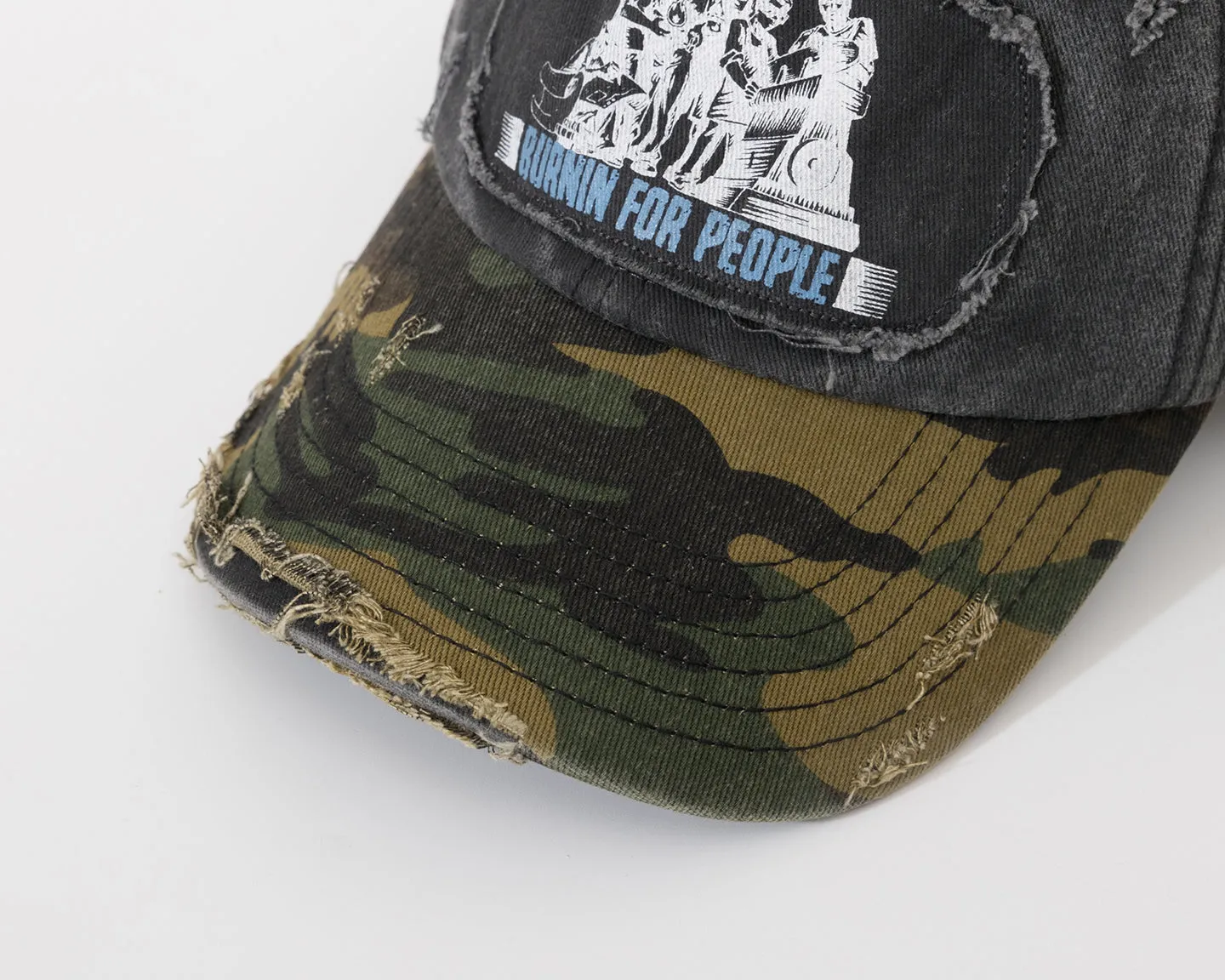 BURNIN* "Burnin for people" camouflage splicing vandalism worker peaked hat