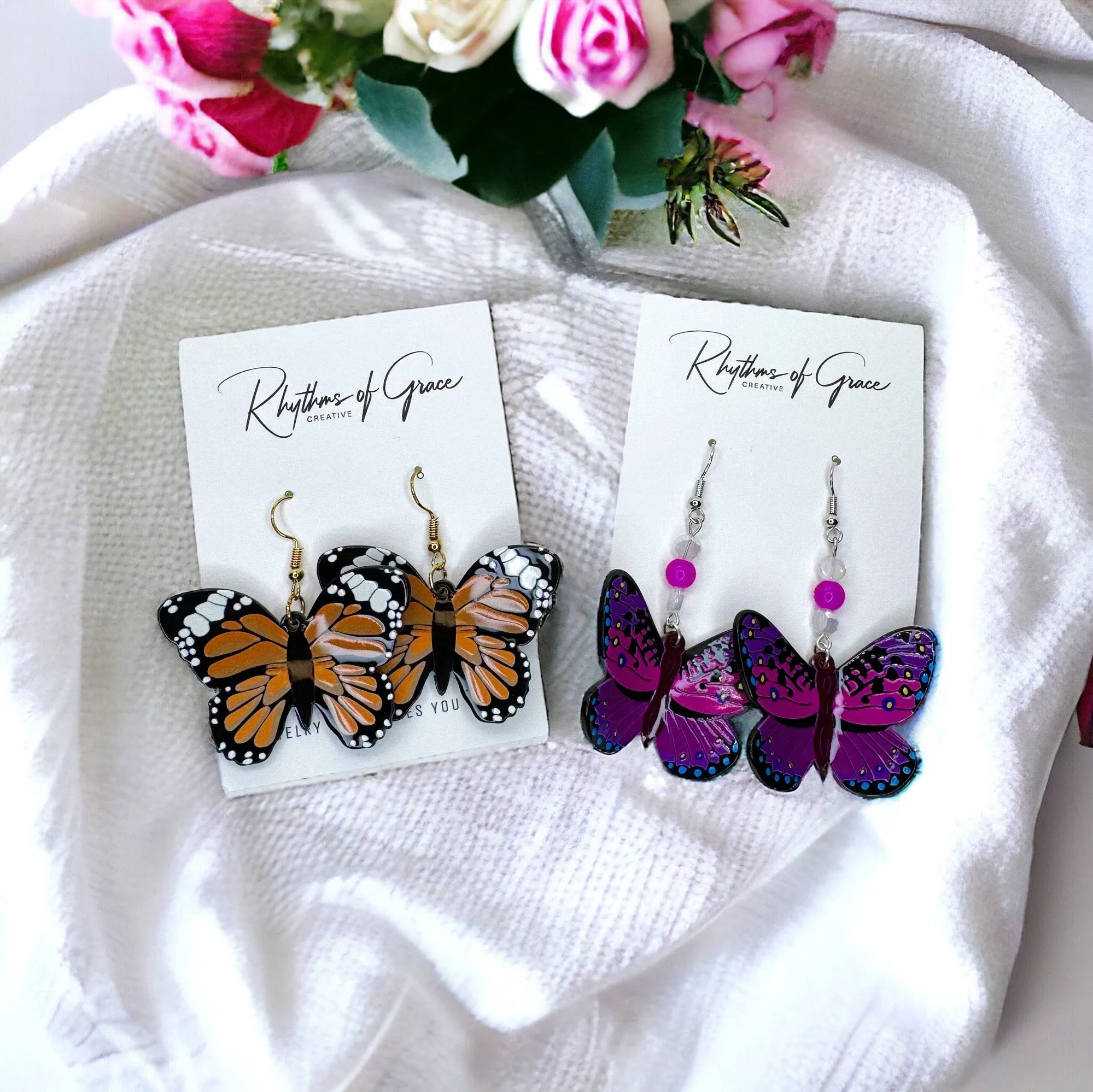 Butterfly Earrings - Easter Earrings, Handmade Earrings, Butterfly Jewelry, Butterfly Accessories,  Easter Accessories, Monarch Butterfly