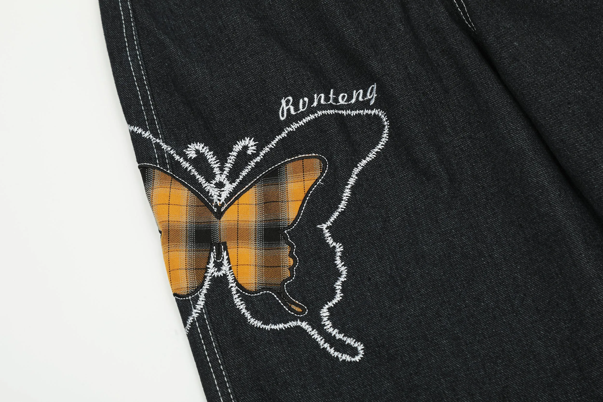 Butterfly Embroidery | Dark Denim Jeans