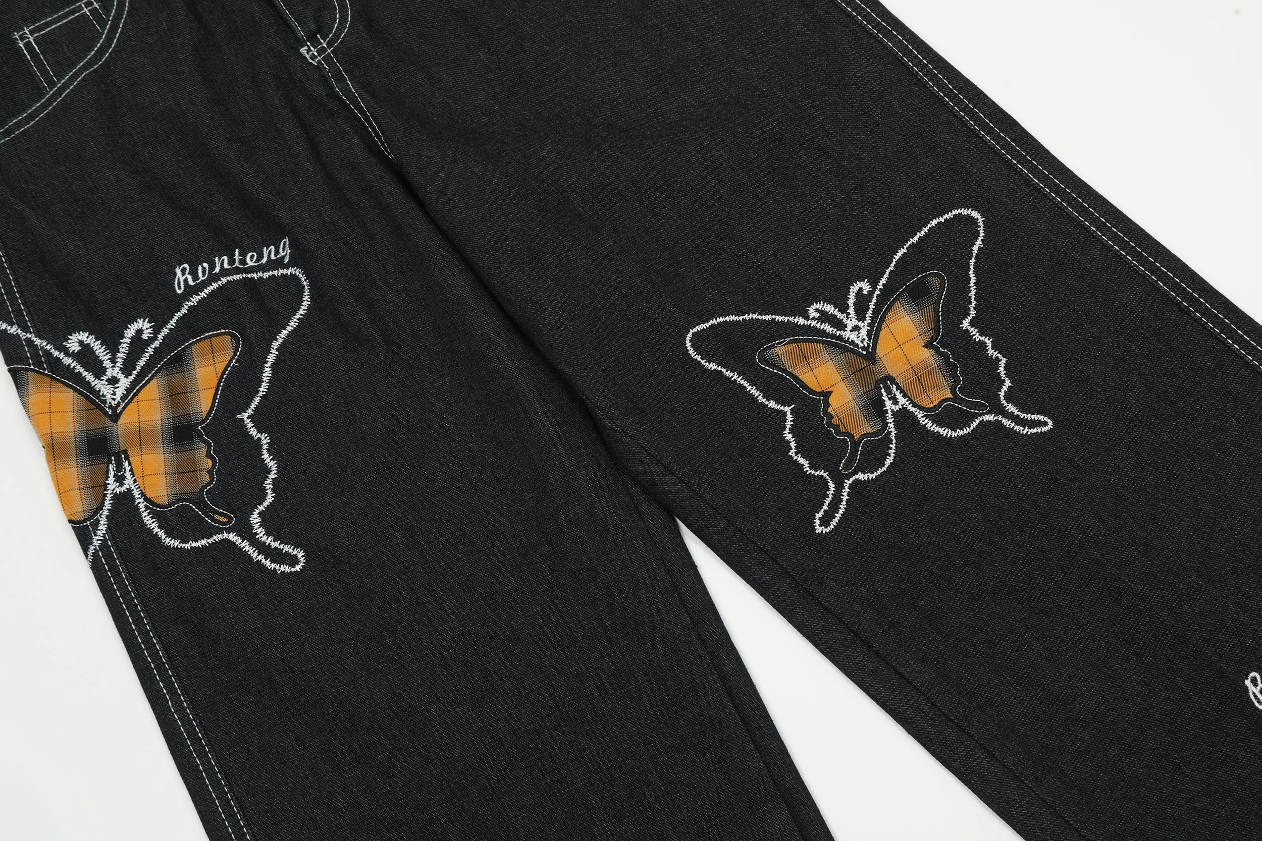 Butterfly Embroidery | Dark Denim Jeans