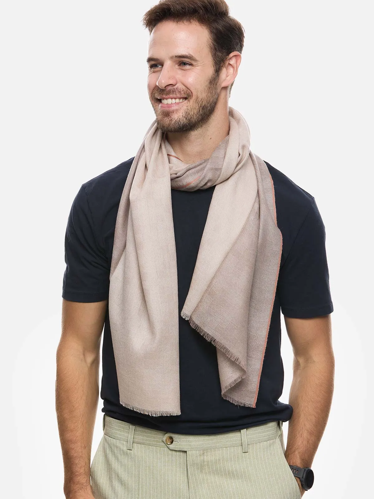 Camel Checkered Mens Cashmere Scarf