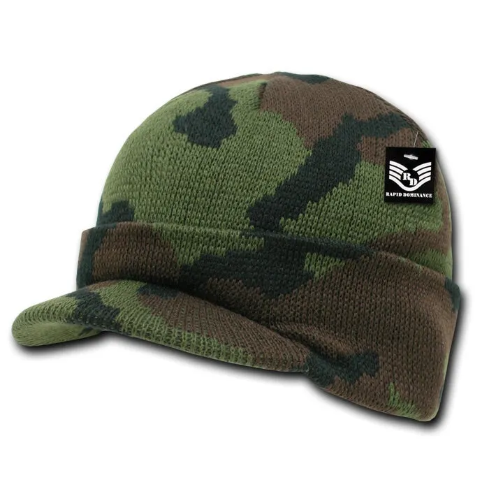 Camo Beanie Jeep Knit Watch Cap Visor GI Military Camouflage - Rapid Dominance R604