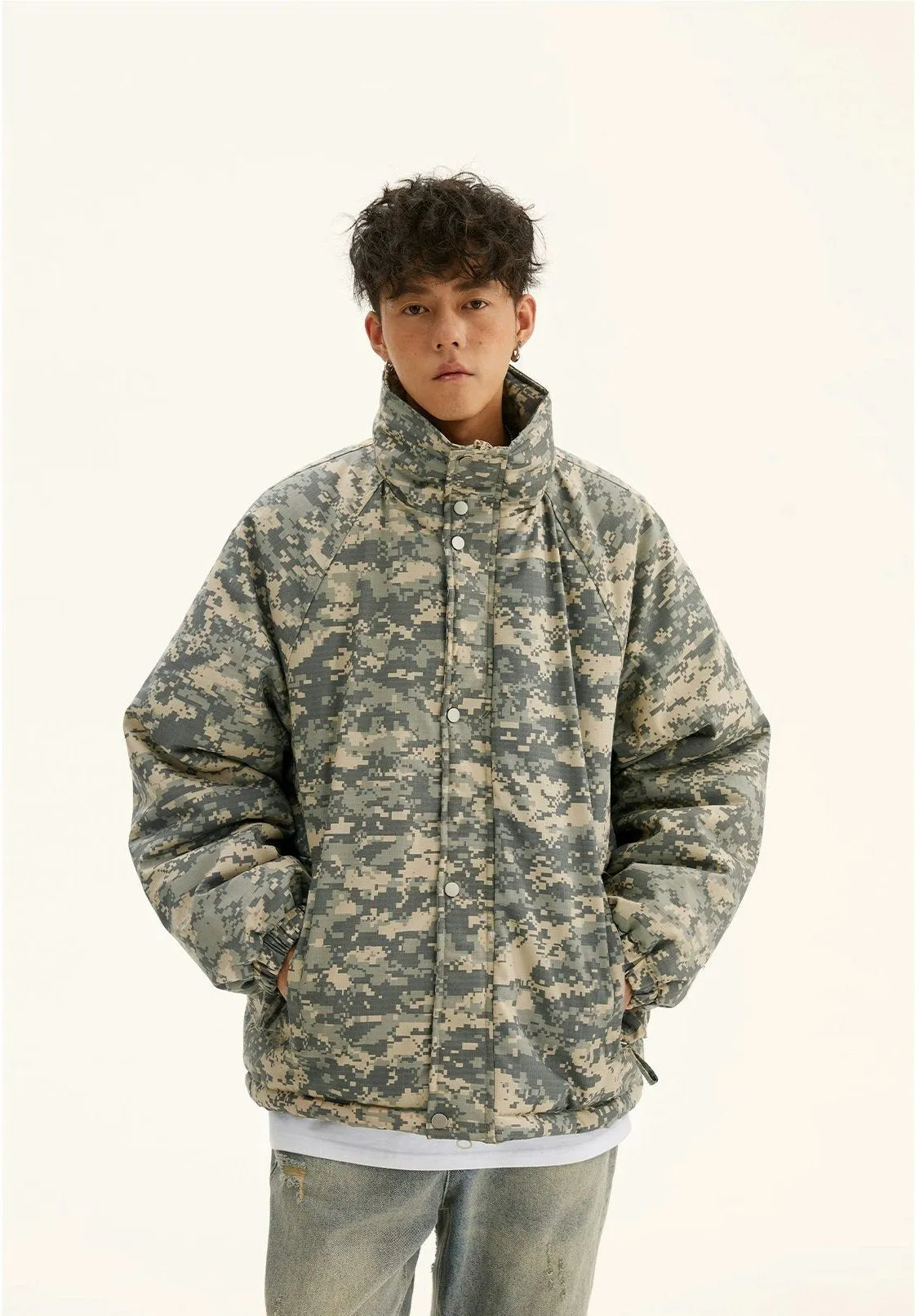 Camo Print Mock-Neck Puffer Jacket