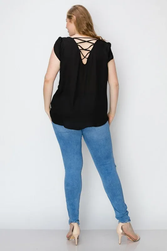 Casual Style Plus Size Top with Accenting Back Straps