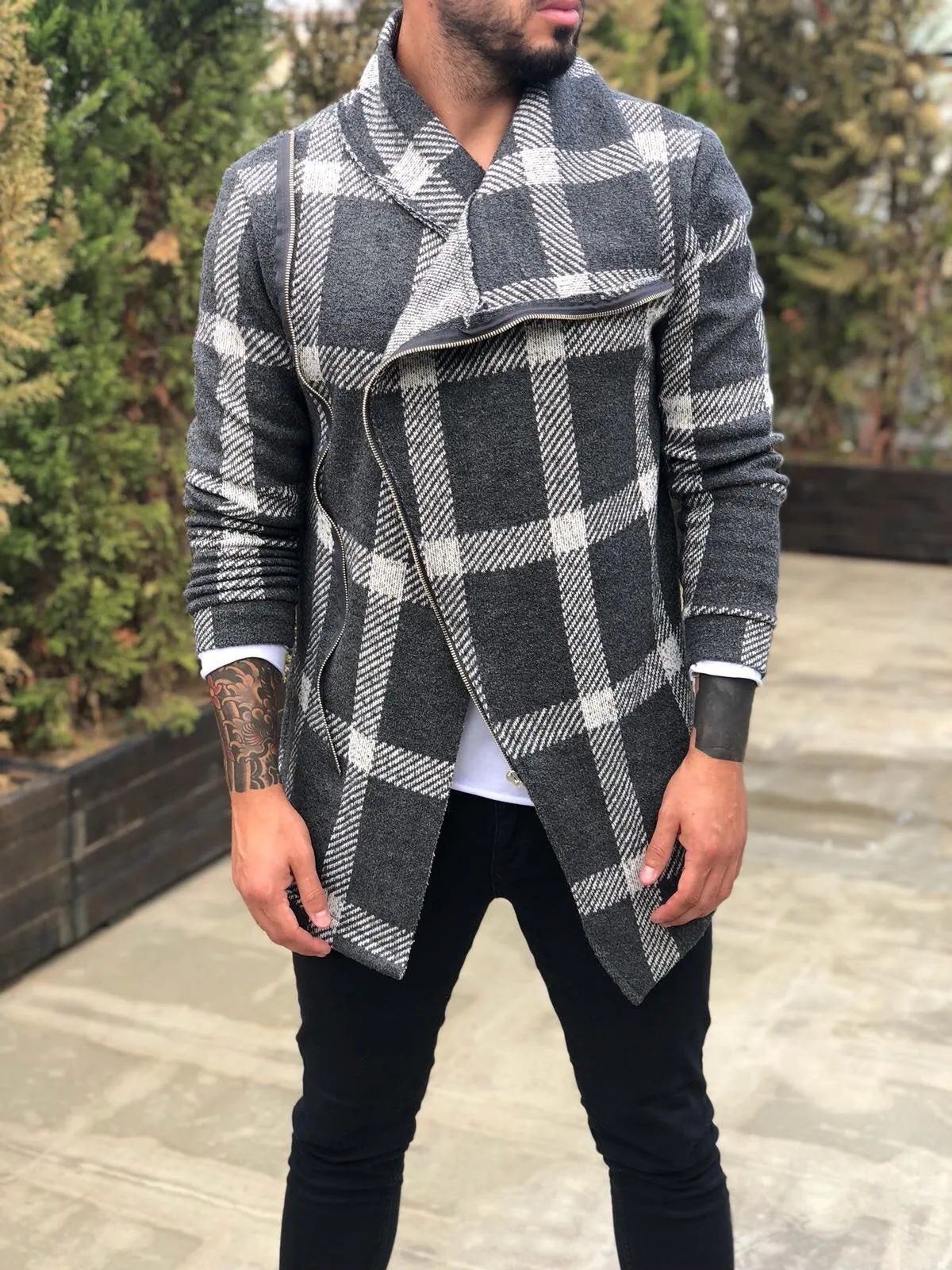 Checkered Asymetric Jacket B295 Streetwear Asymetric Jacket