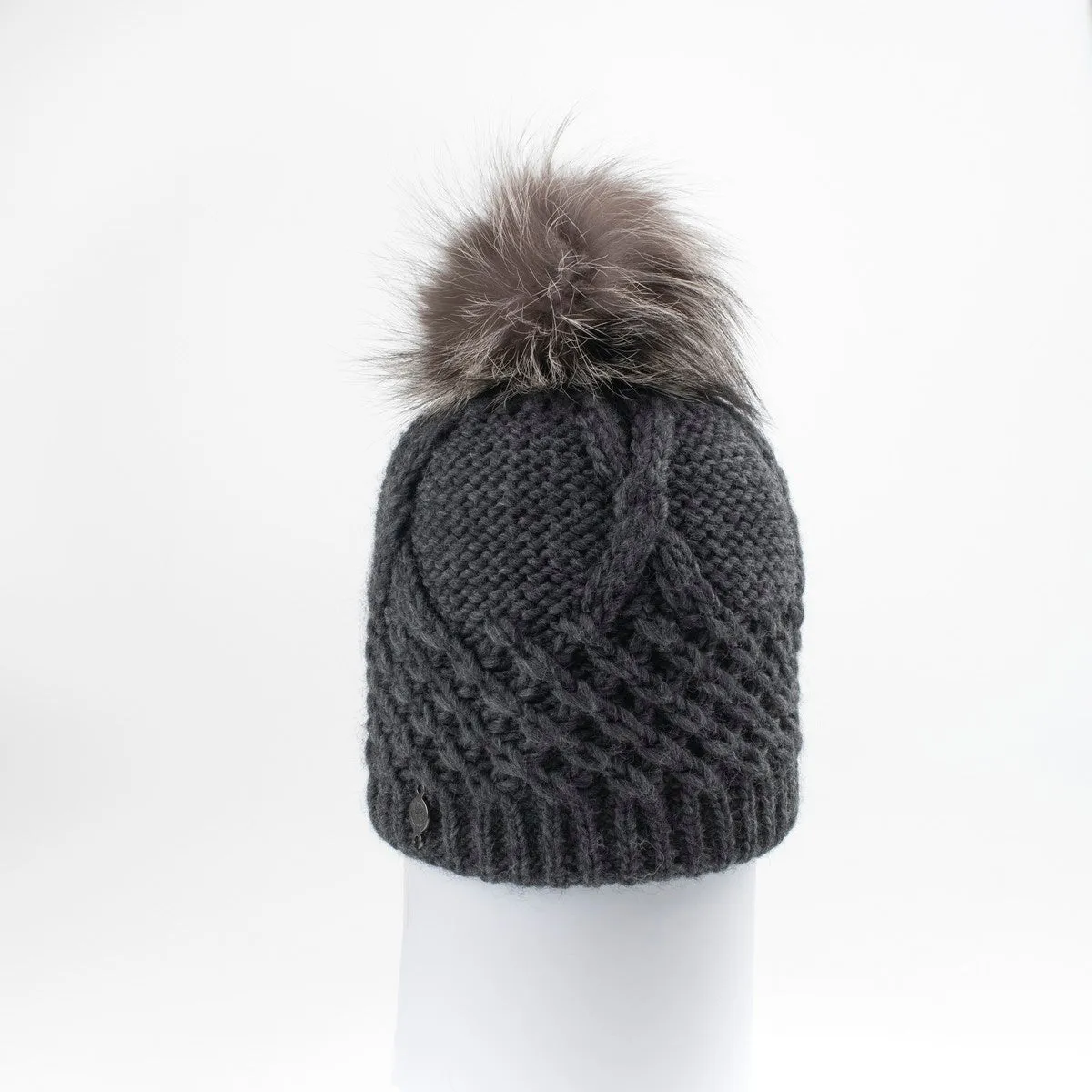 CHUNKY TORSADE BEANIE  WITH UPCYCLED FUR POM