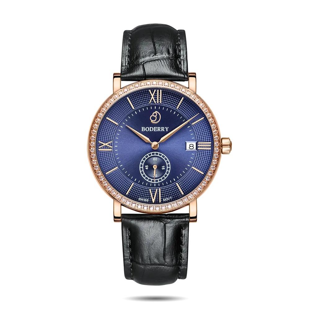 ELEGANT II - Swiss Quartz Movement Watch | Rose Gold & Blue Dial