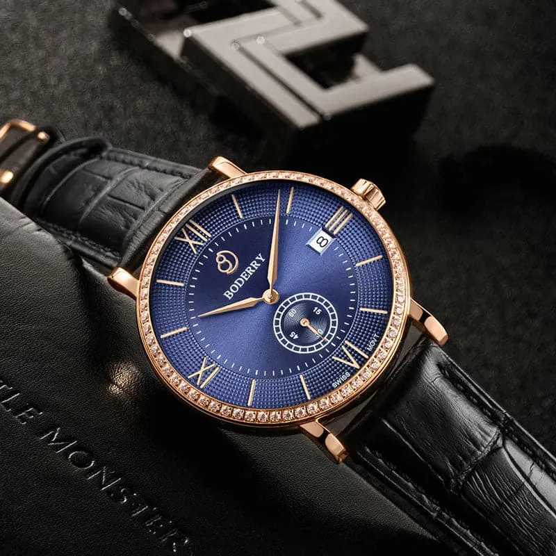 ELEGANT II - Swiss Quartz Movement Watch | Rose Gold & Blue Dial