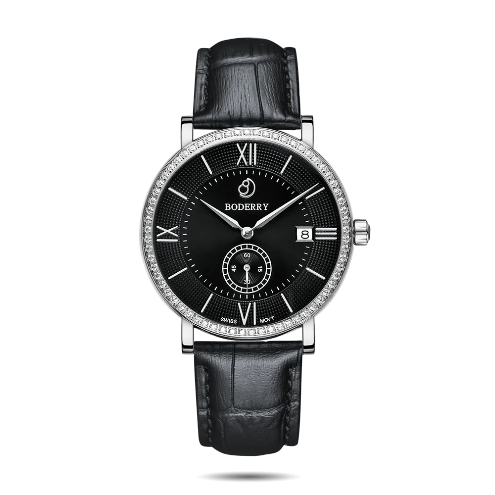 ELEGANT II - Swiss Quartz Movement Watch | Silver & Black Dial