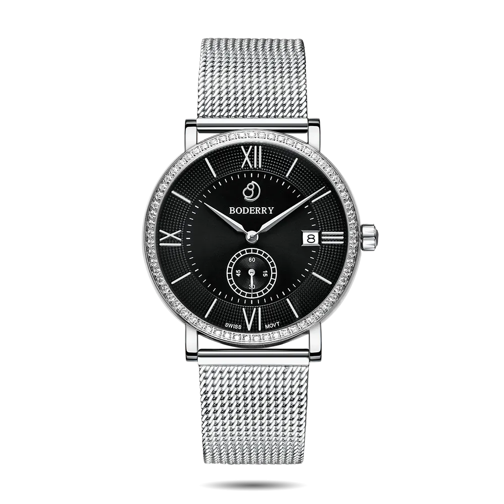 ELEGANT II - Swiss Quartz Movement Watch | Silver & Black Dial