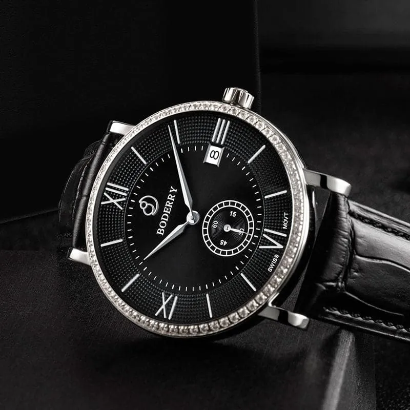 ELEGANT II - Swiss Quartz Movement Watch | Silver & Black Dial