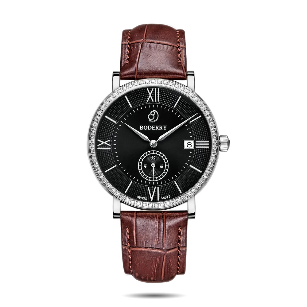 ELEGANT II - Swiss Quartz Movement Watch | Silver & Black Dial