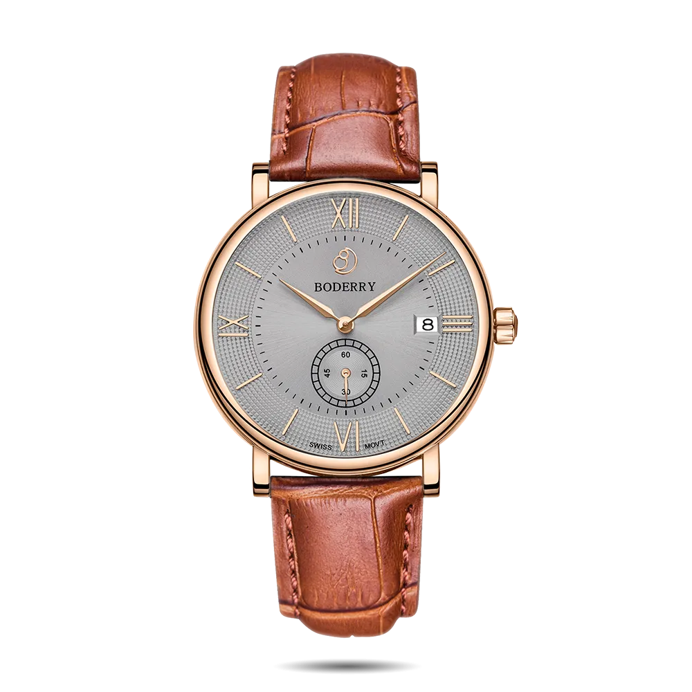 ELEGANT - Swiss Quartz Movement Watch | Rose Gold & Grey Dial