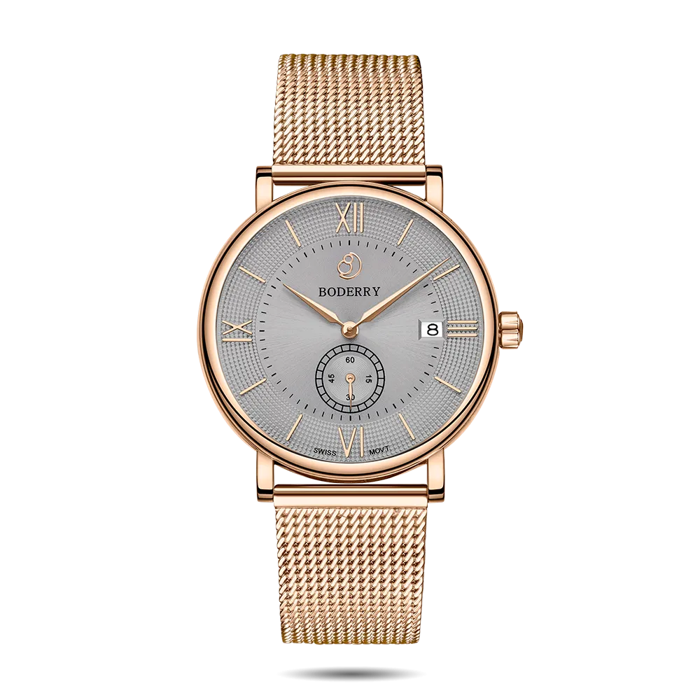 ELEGANT - Swiss Quartz Movement Watch | Rose Gold & Grey Dial