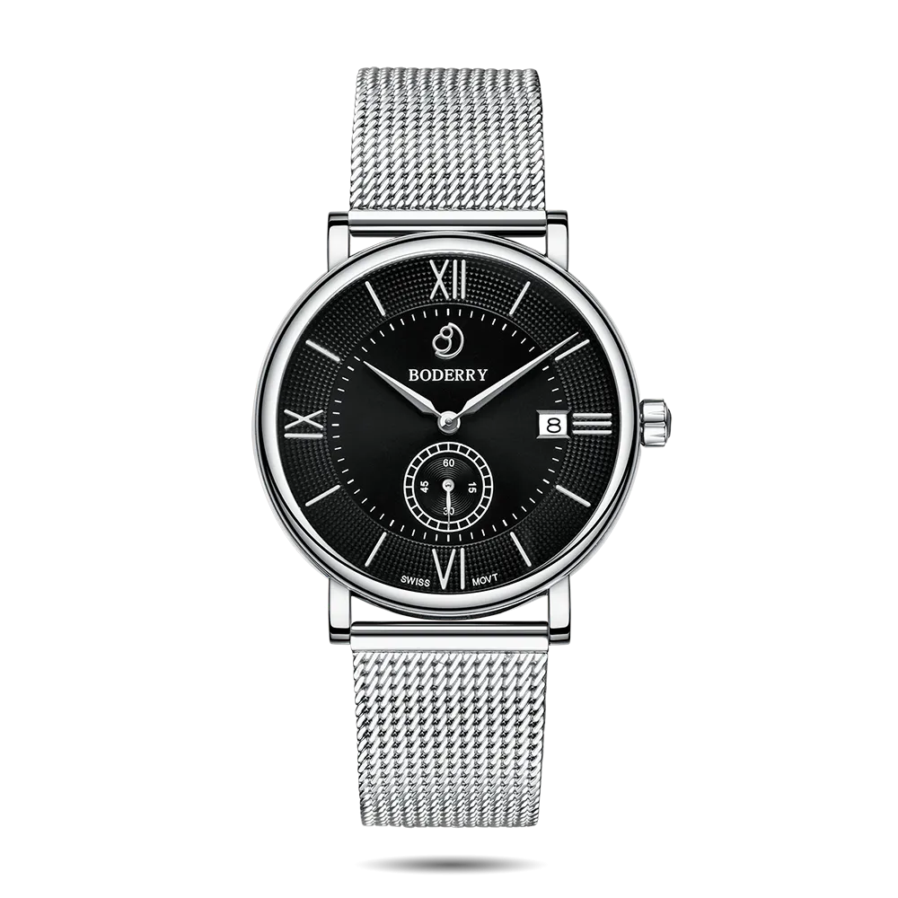 ELEGANT - Swiss Quartz Movement Watch | Silver & Black Dial