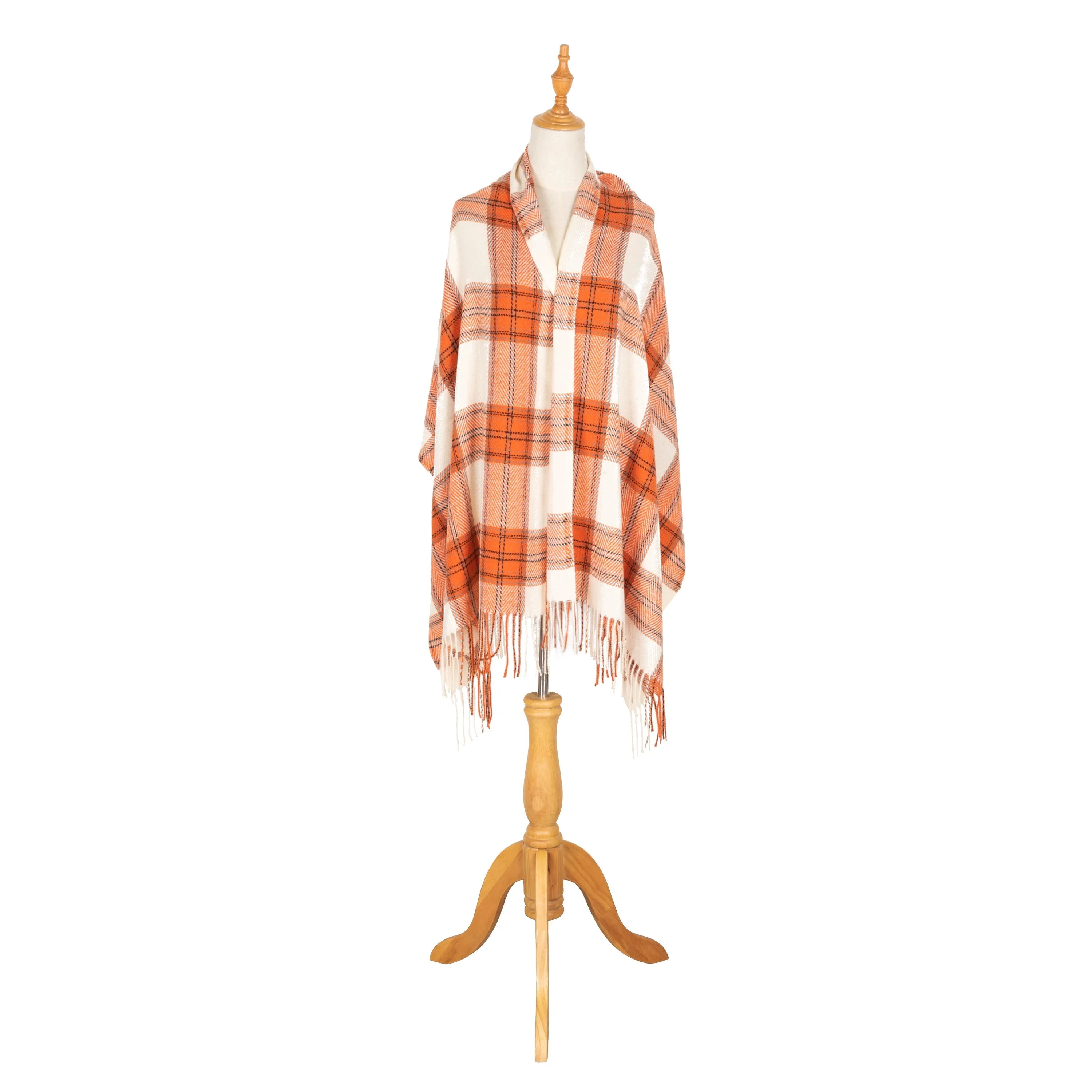 Ella - Women's Woven Plaid Scarf W/ Fringe