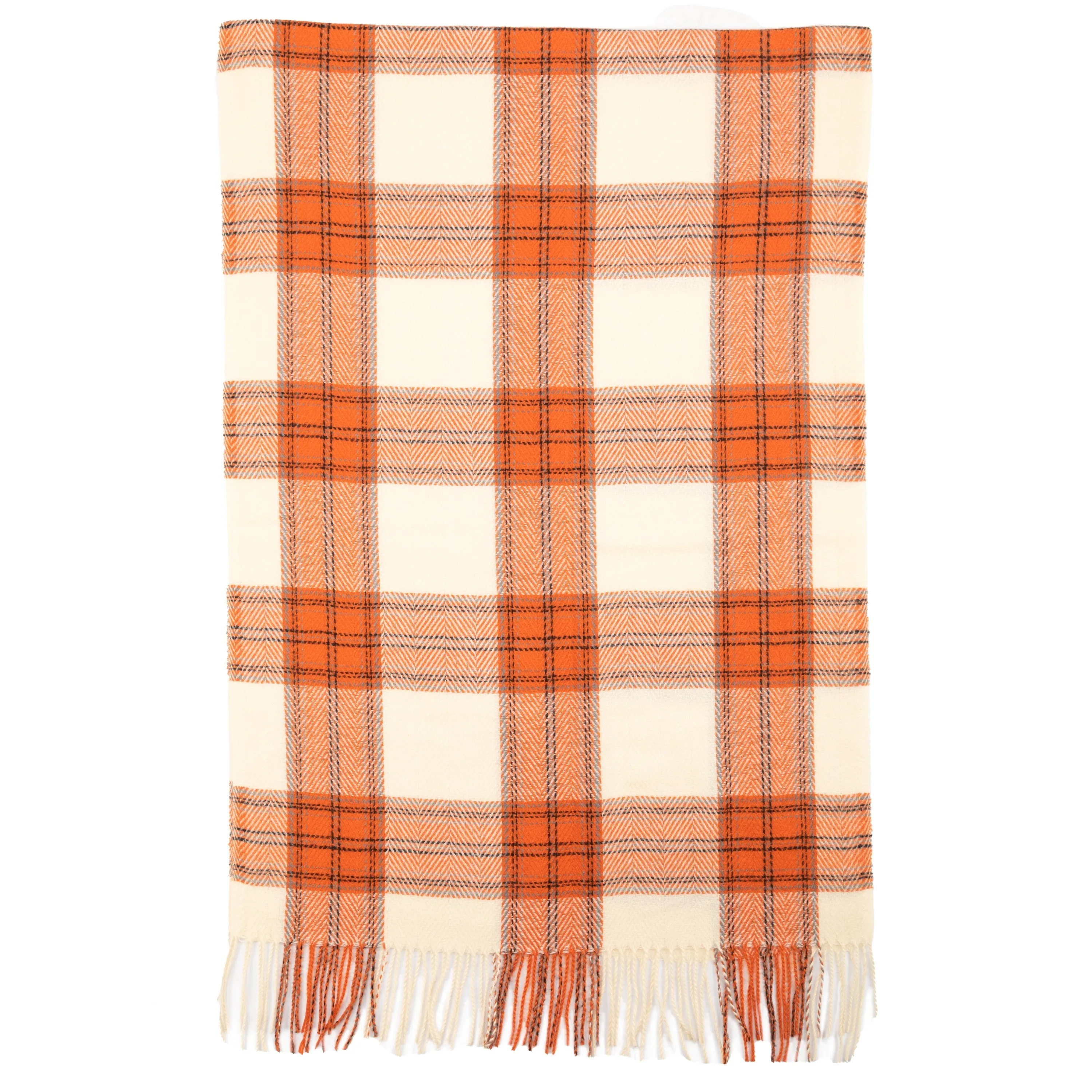 Ella - Women's Woven Plaid Scarf W/ Fringe