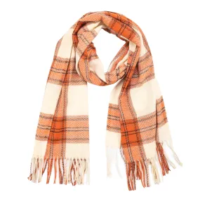 Ella - Women's Woven Plaid Scarf W/ Fringe