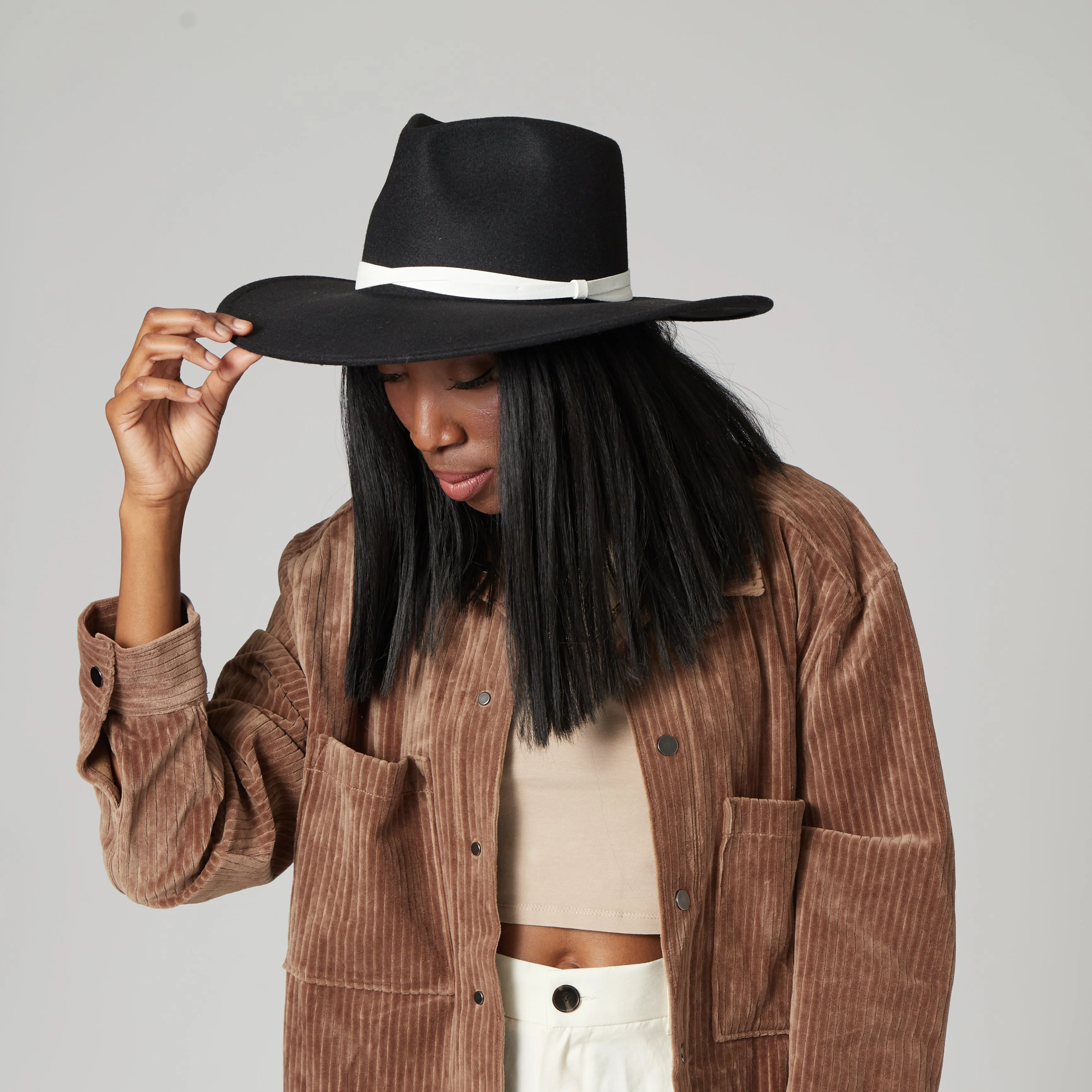 Faux Felt Wide Brim Fedora