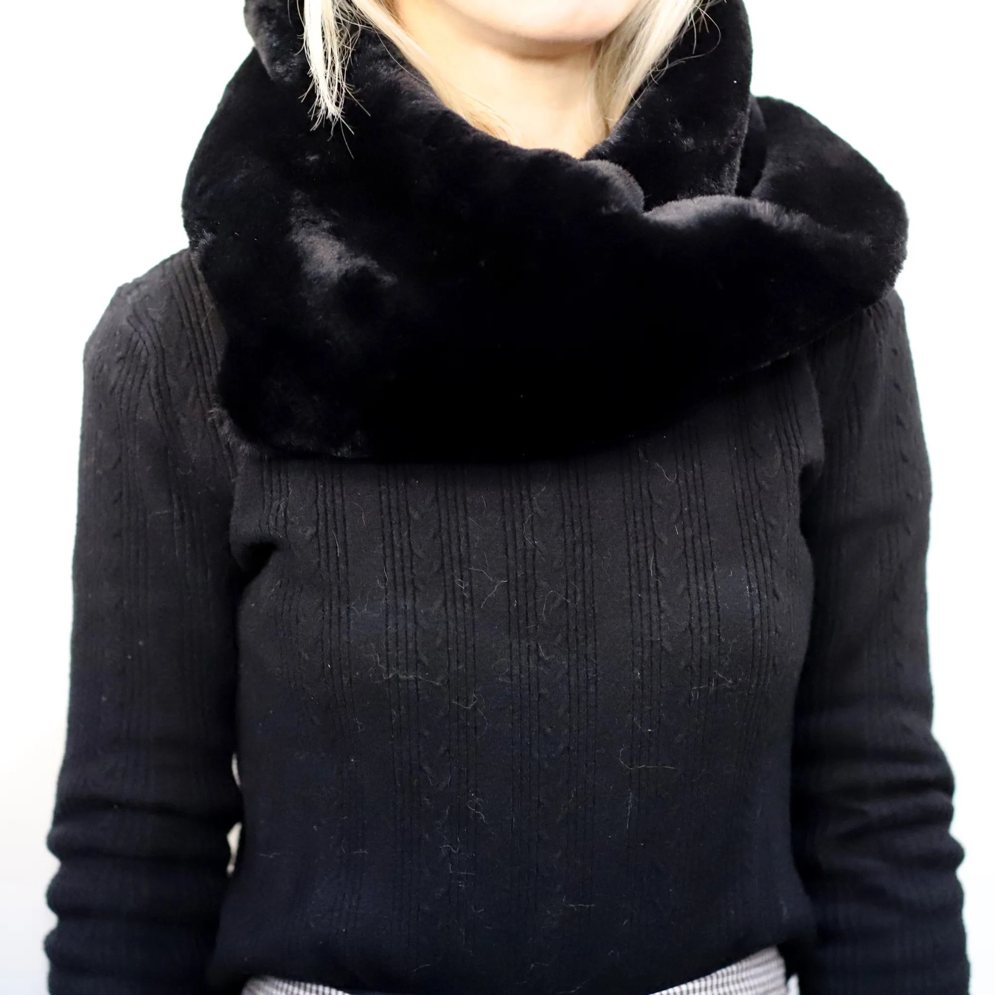 Faux Fur Infinity Scarf - Black