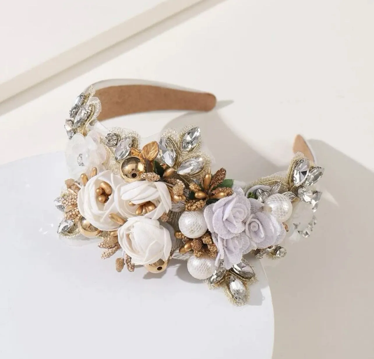 Festive Floral Headband - Handmade Headpiece, Rhinestone Headband, Holiday Headpiece, Beaded Headband