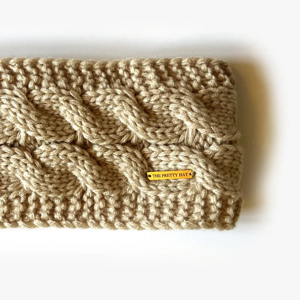 Fleece Lined Cable Knit Headband - Oatmeal Beige