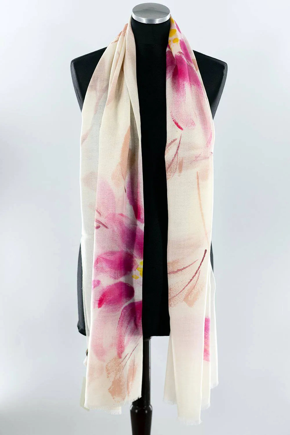 Flower Printed Scarf - Coral/Ivory