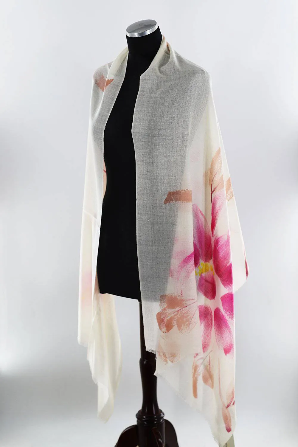 Flower Printed Scarf - Coral/Ivory