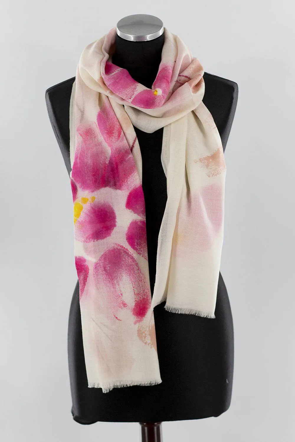 Flower Printed Scarf - Coral/Ivory