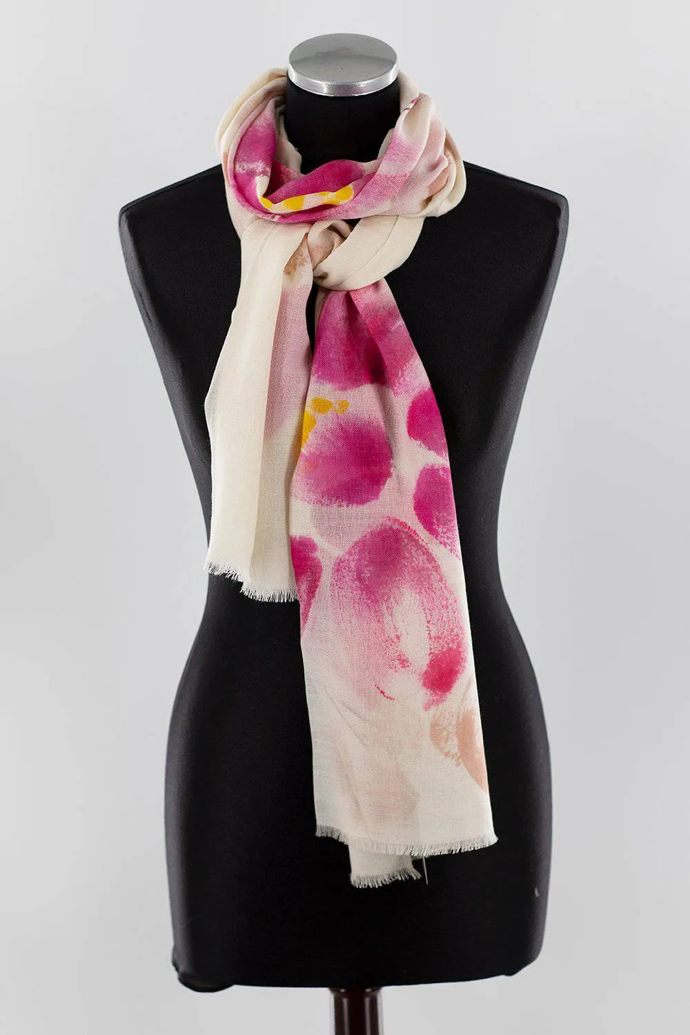 Flower Printed Scarf - Coral/Ivory