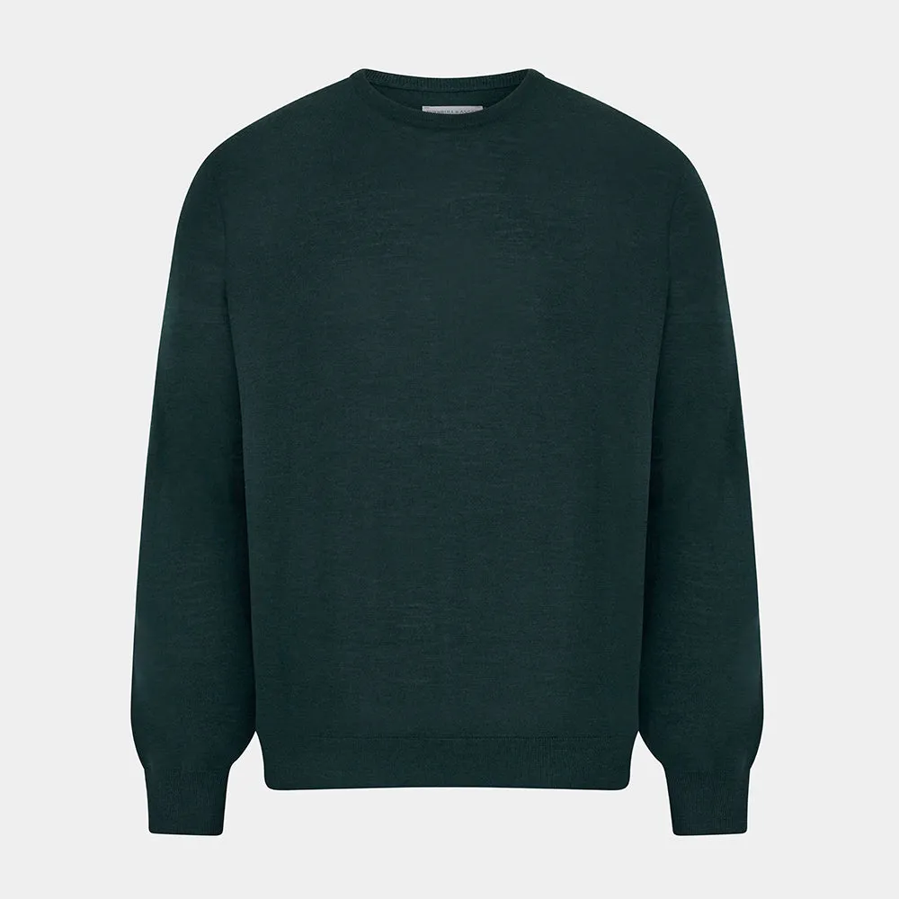 Forest Green Fine Merino Round Neck Jumper