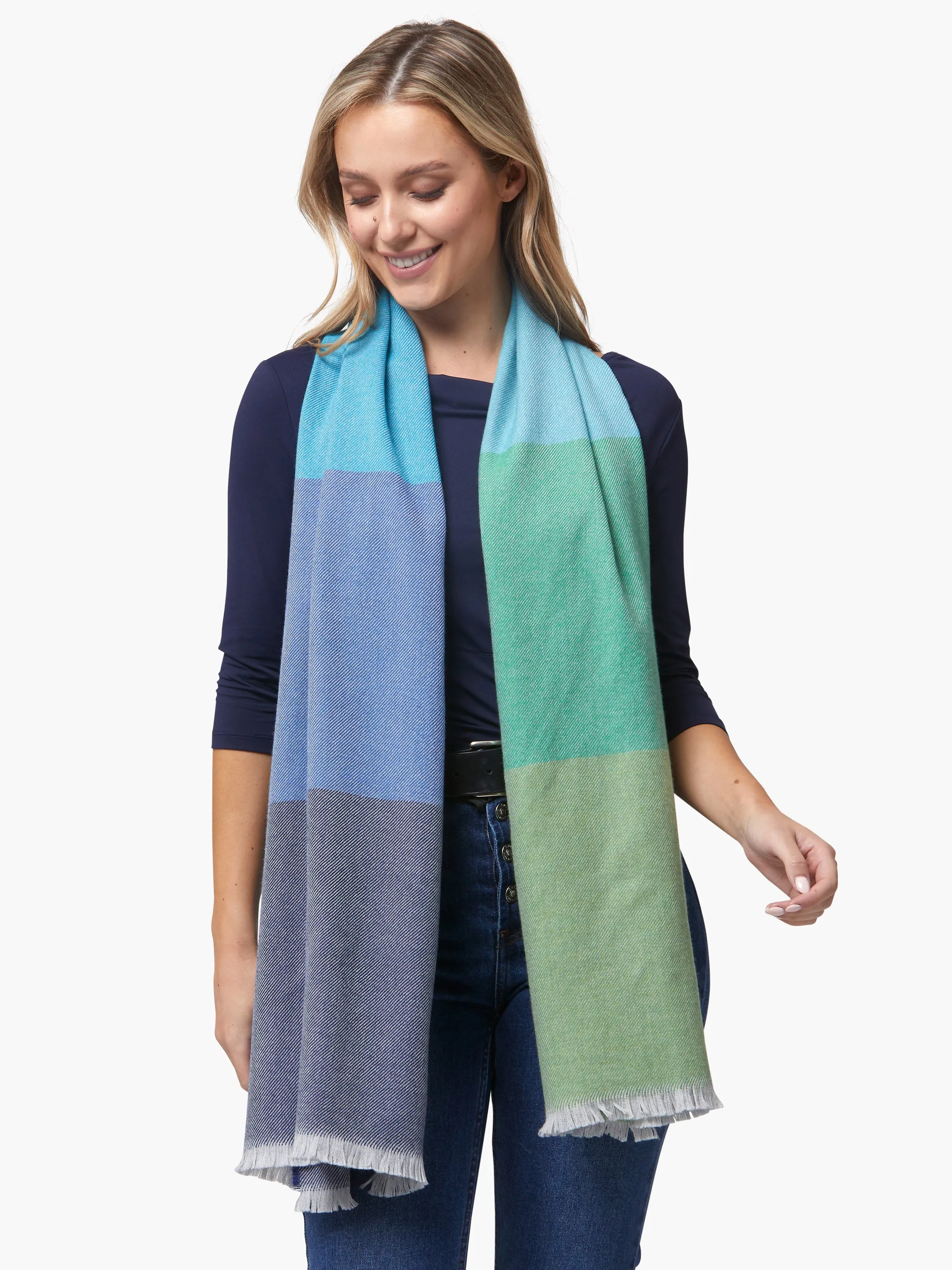 Foxford Green and Blue Extra Fine Merino Scarf