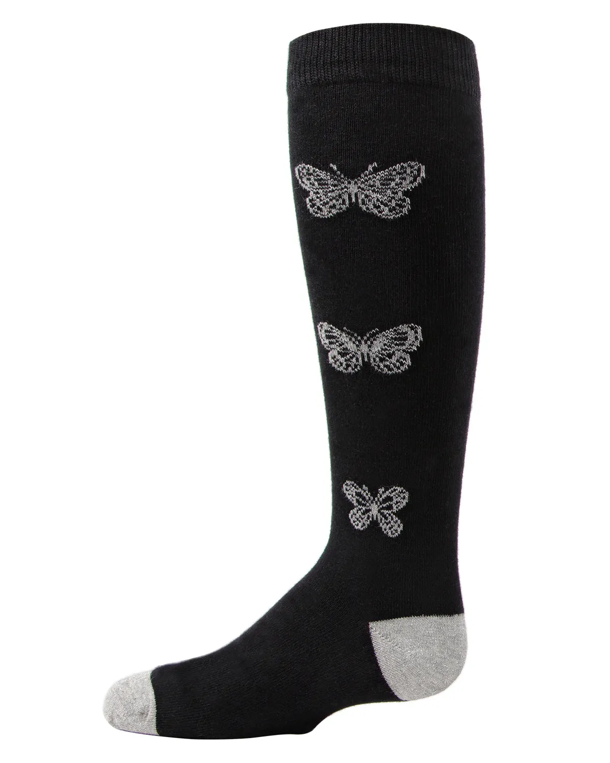 Girls' Glitter Butterfly Cotton Knee High Socks