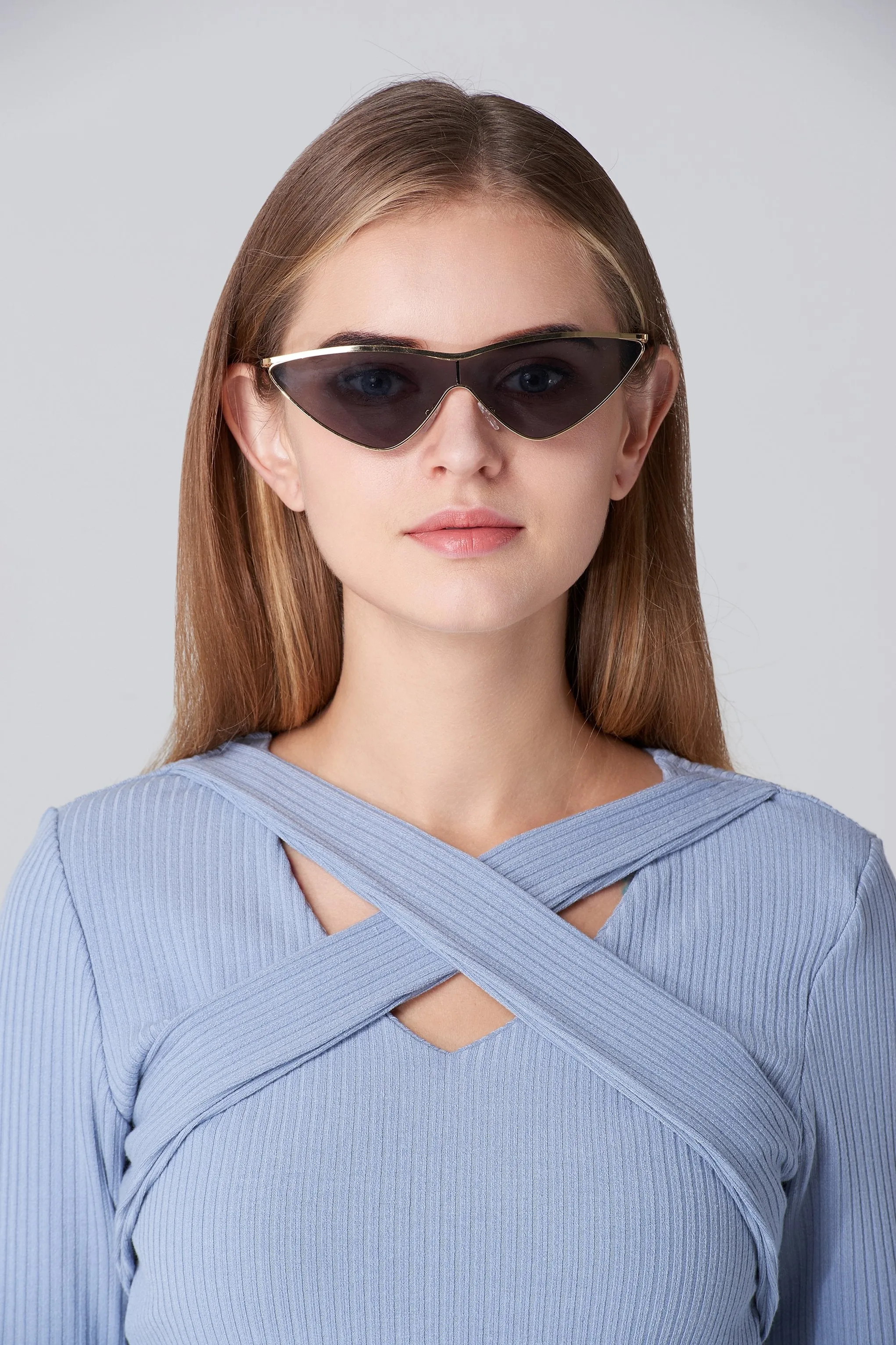 Gold Frame Super Slim Cat Eye Sunglasses