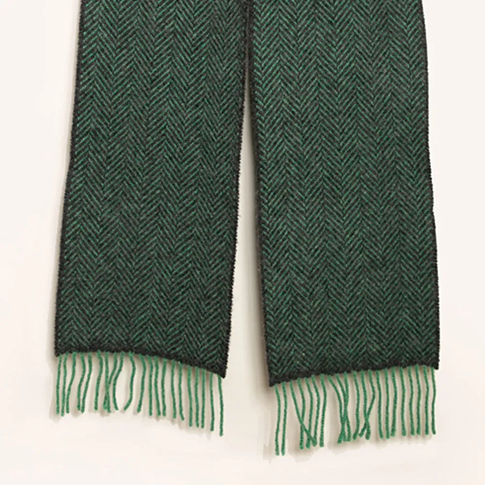 Green Herringbone Merino & Cashmere Scarf